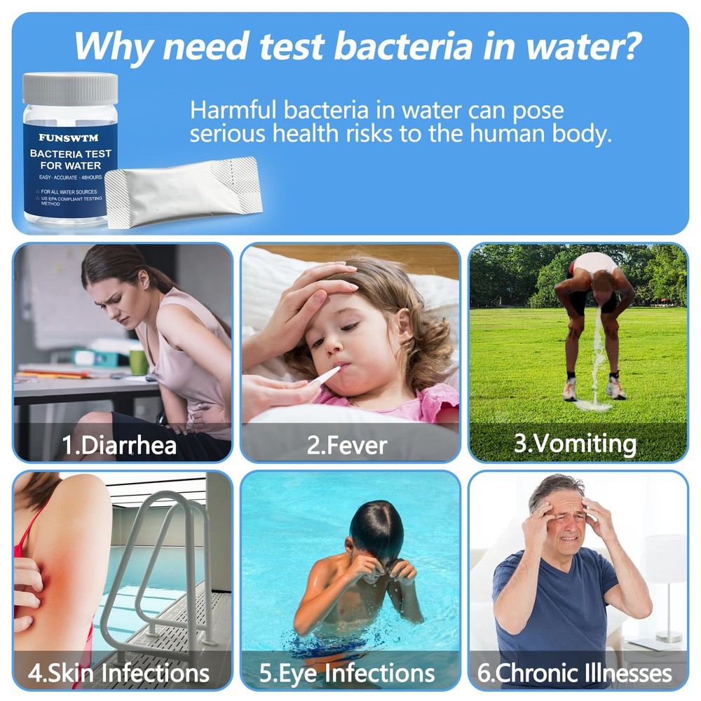 Coliform Bacteria Test Kit 12-Pack Easy at-Home Well Tap, Pool, Spring, Pond