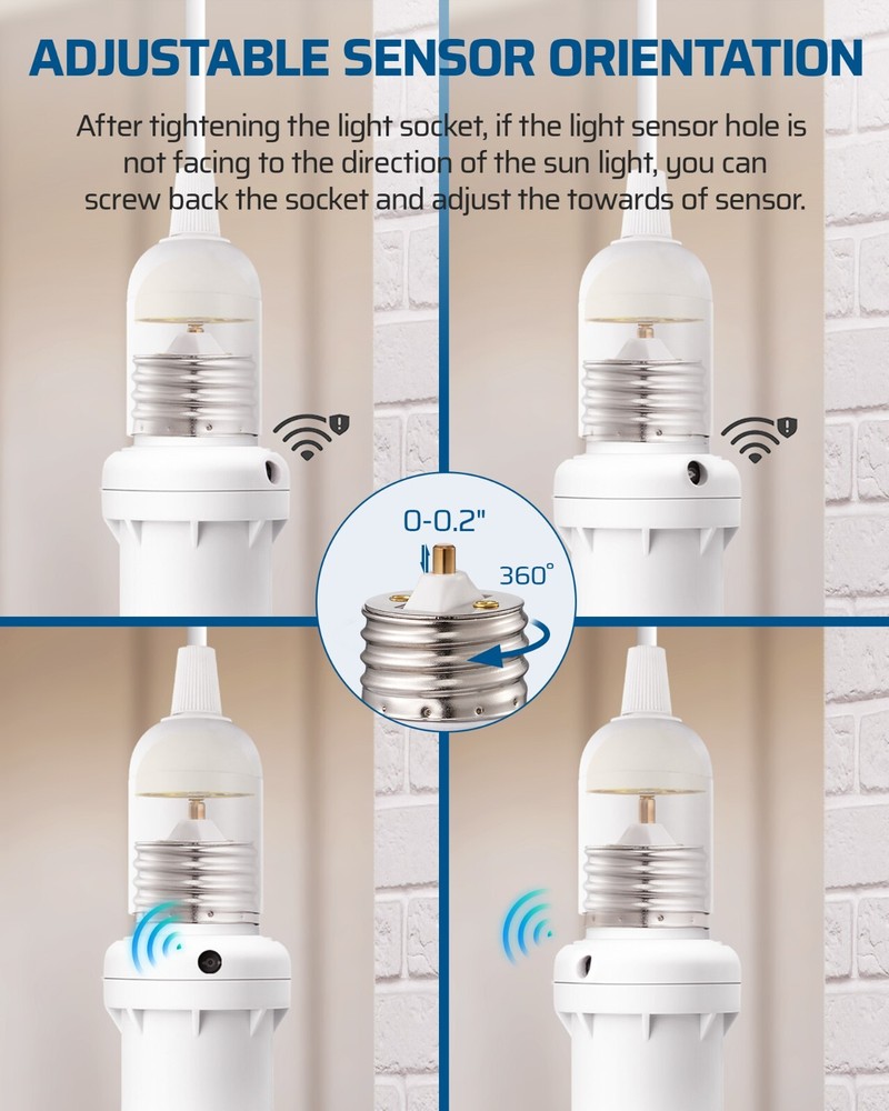 DEWENWILS 4 Pack Dusk to Dawn Light Socket Adapter, 360° Sensor Rotation, E26