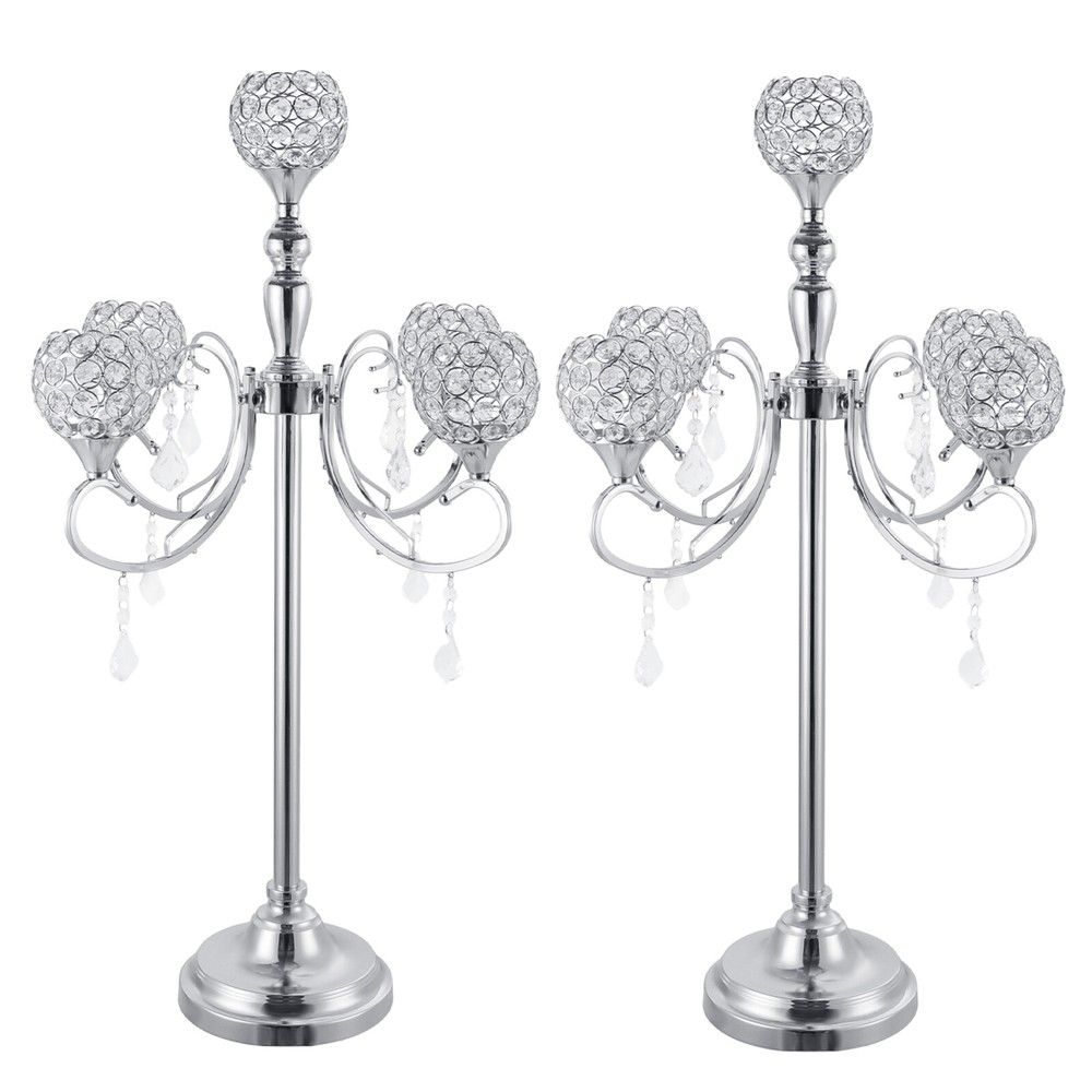 2*5-Head Tabletop Crystal Candle Holders Iron Electroplating Crystal Candle Hold