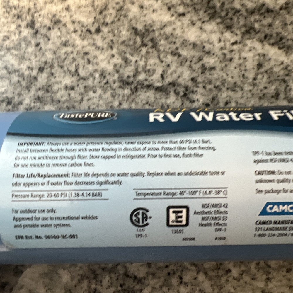 Taste Pure KDF/Carbon RV Water Filter Camco Manufacturing