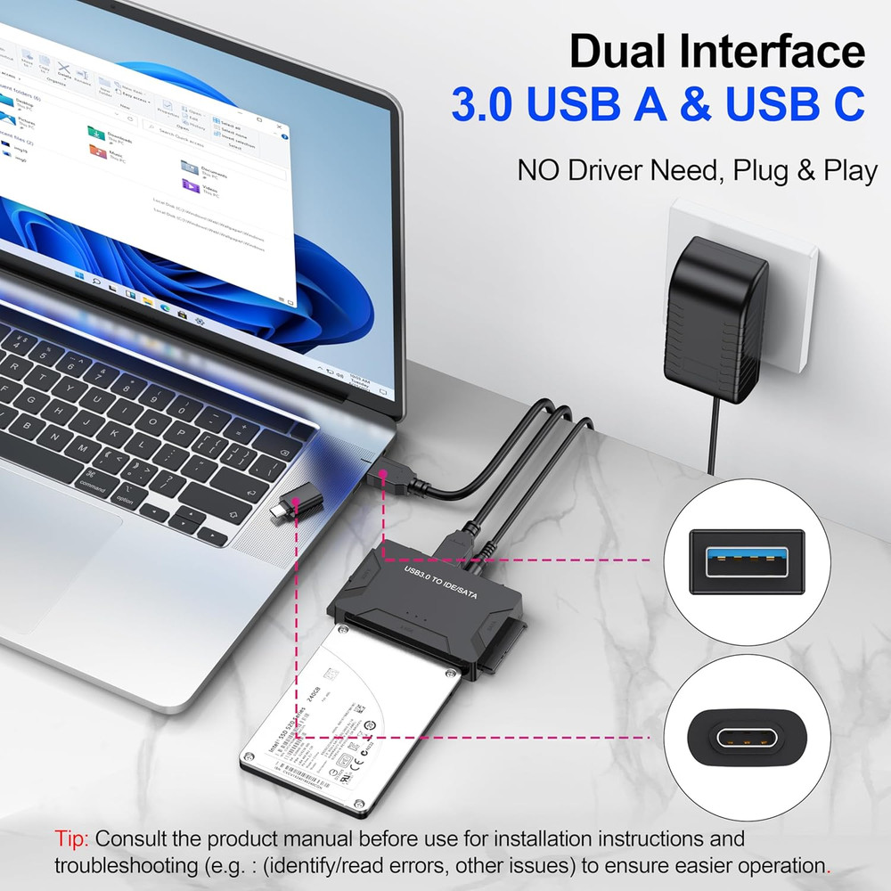 Hard Drive Reader USB 3.0 & Type C to SATA IDE Adapter, Internal Data Transfe...
