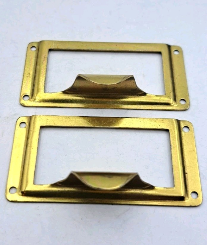 Vintage Card Catalog Drawer Pulls with Label Holders File Cabinet Hardware Pair