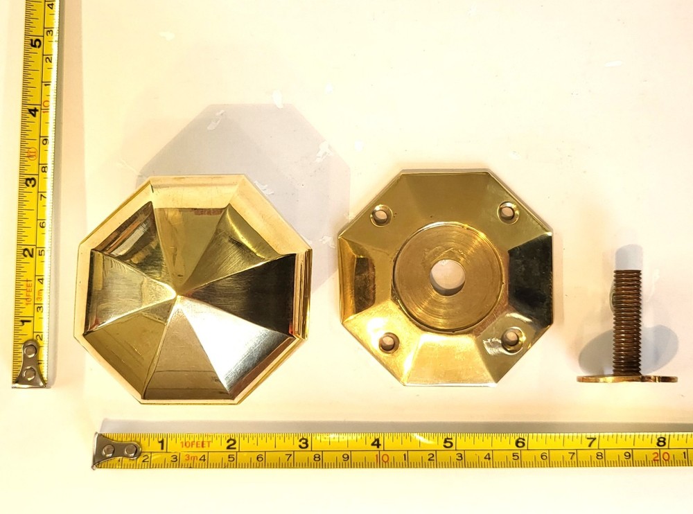 Single large octagonal solid cast brass door knob antique Victorian pull handle