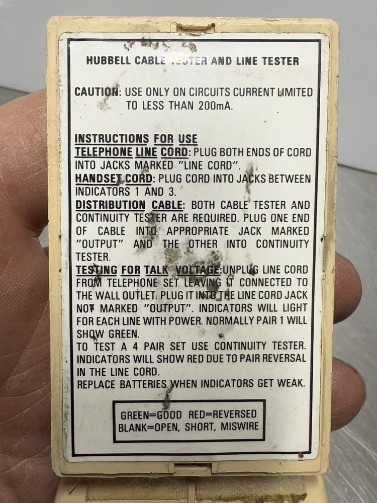 HUBBELL CABLE TESTER AND LINE TESTER