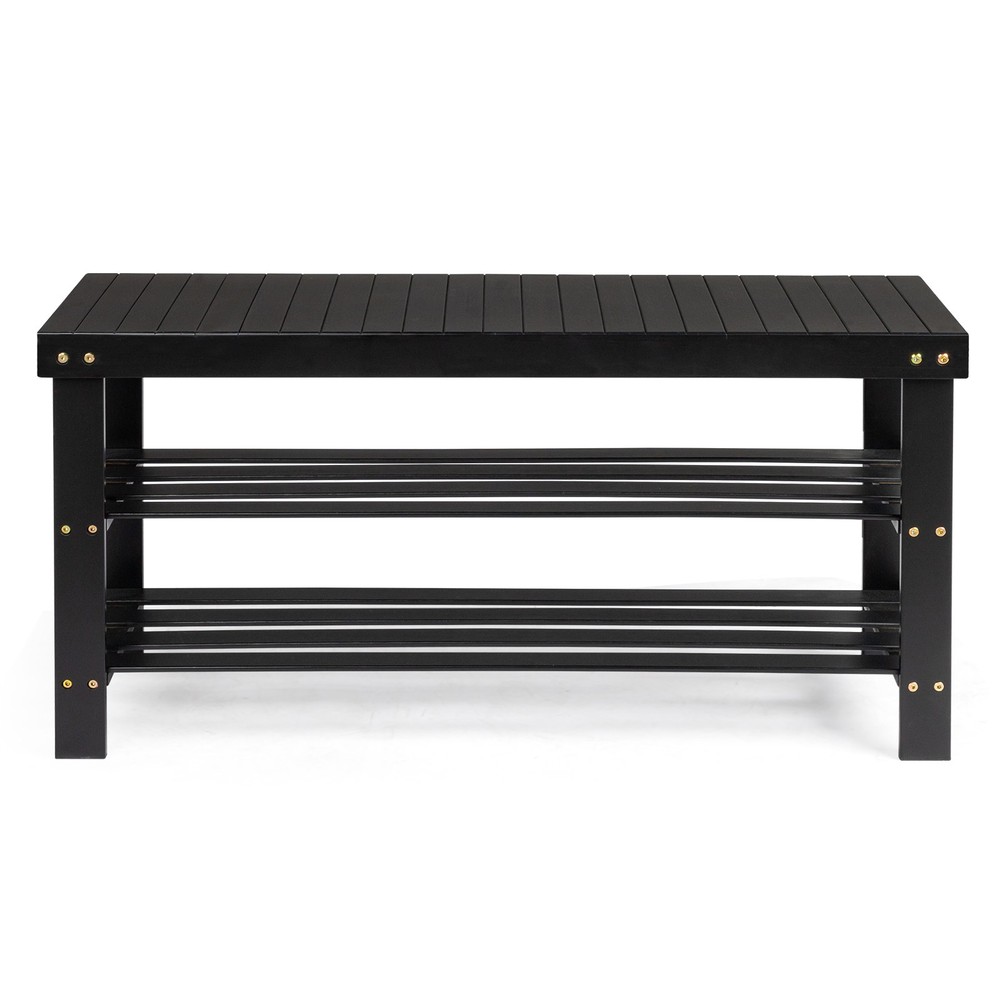 3-Tier Seamless Top Bamboo Shoe Rack Black