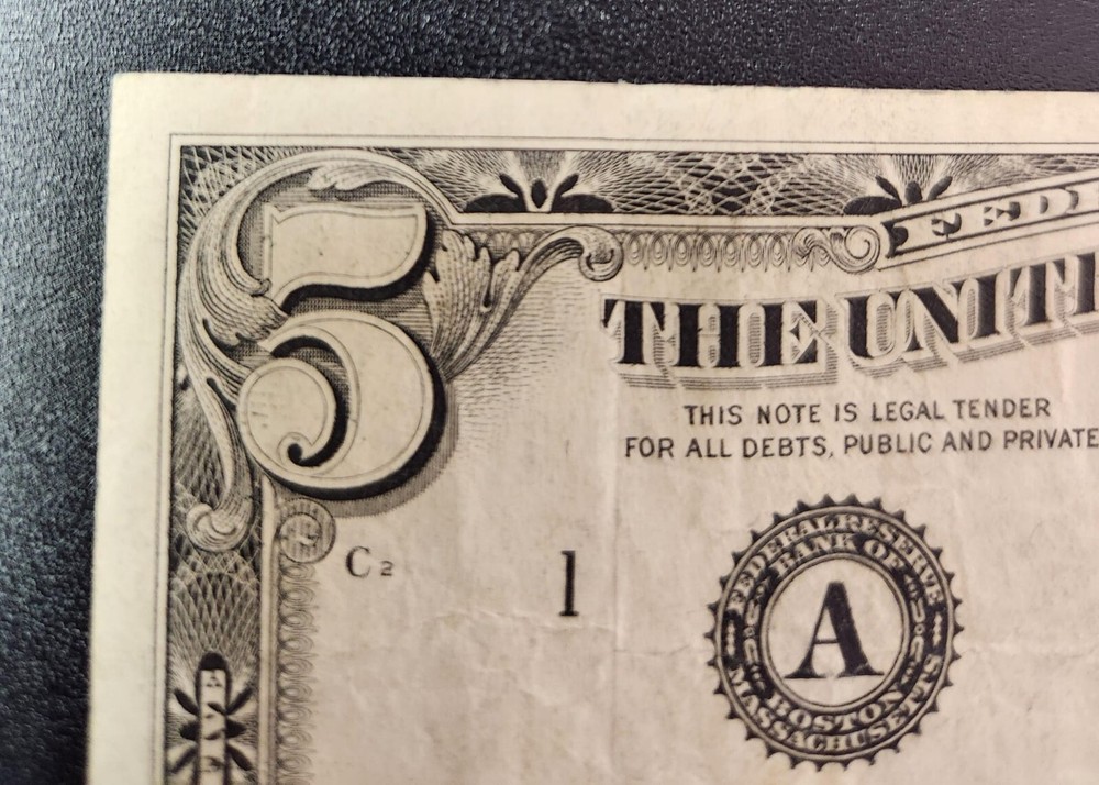 1985 5 dollar bill Miscut ERROR
