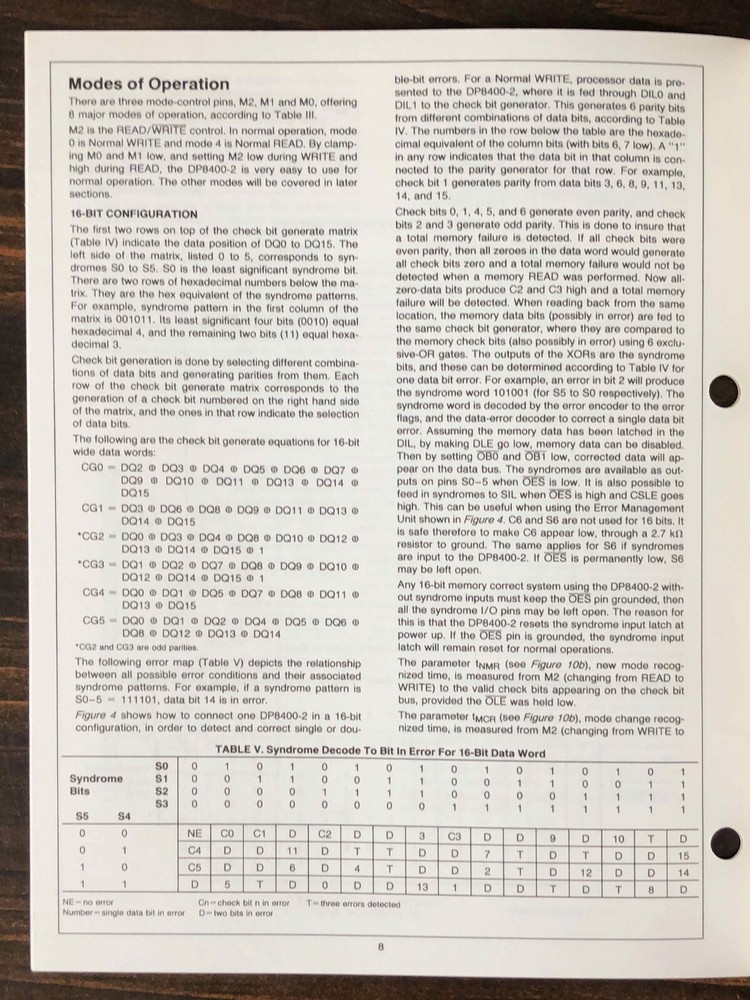 National Semiconductor - DP8400-2 Expandable Error Checker/Corrector 1985