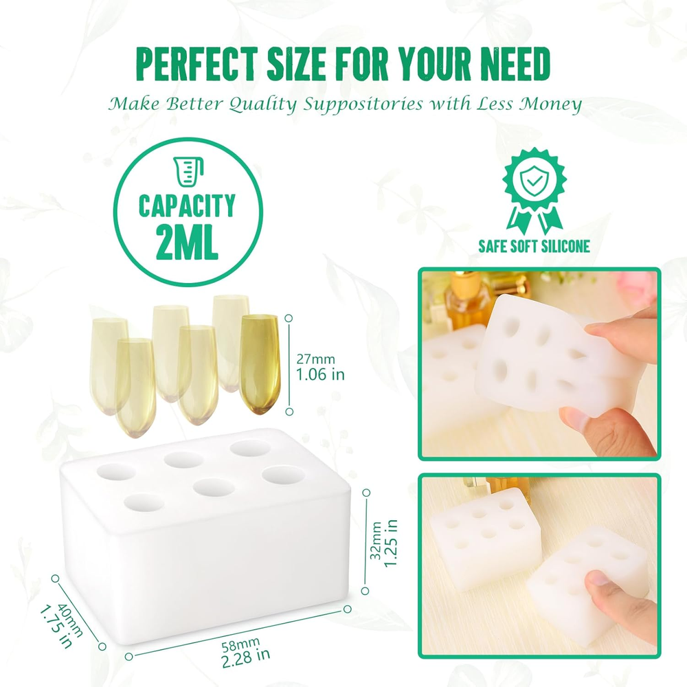 Reusable Suppository Molds Kit,2ML, Silicone Suppository Molds | Kit Includes 4