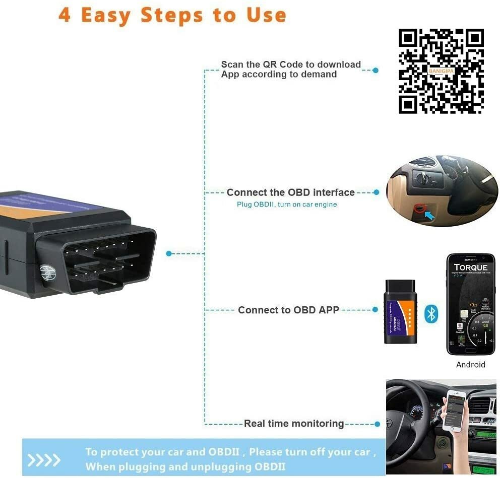 Bluetooth OBD2 OBDII Car Diagnostic Scanner Auto Fault Code Reader Tool ELM327
