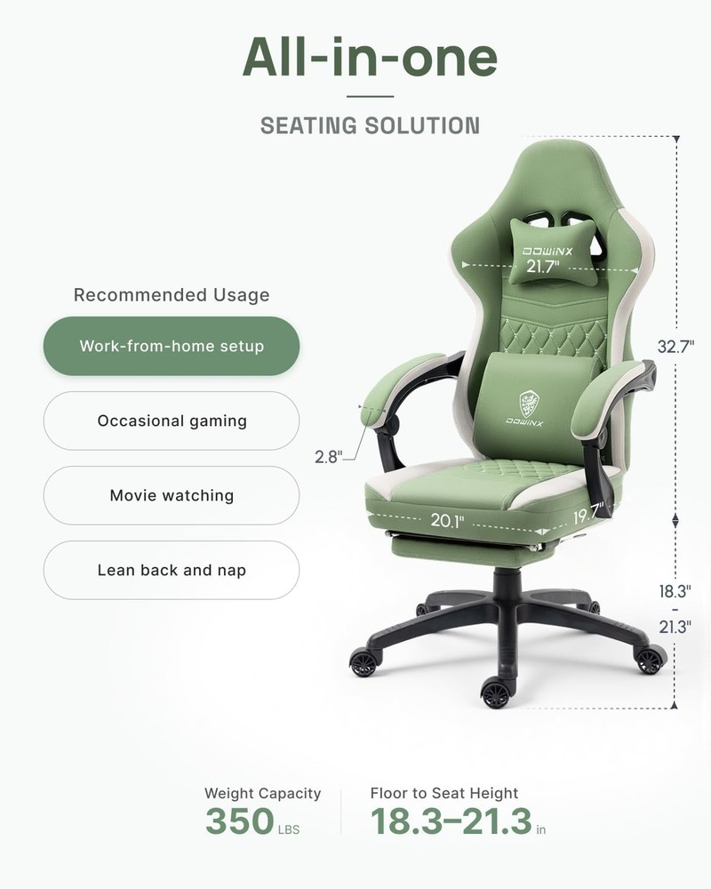 Gaming Chair with Footrest Breathable Fabric Dowinx