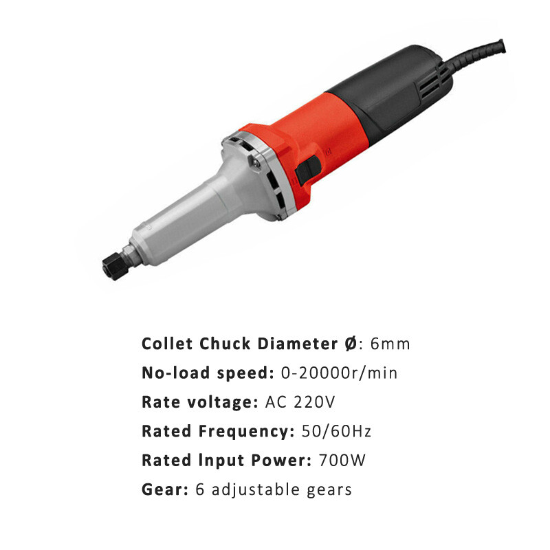 220V 6mm Electric Straight Die Grinder Handheld Variable Speed Grinding Machine