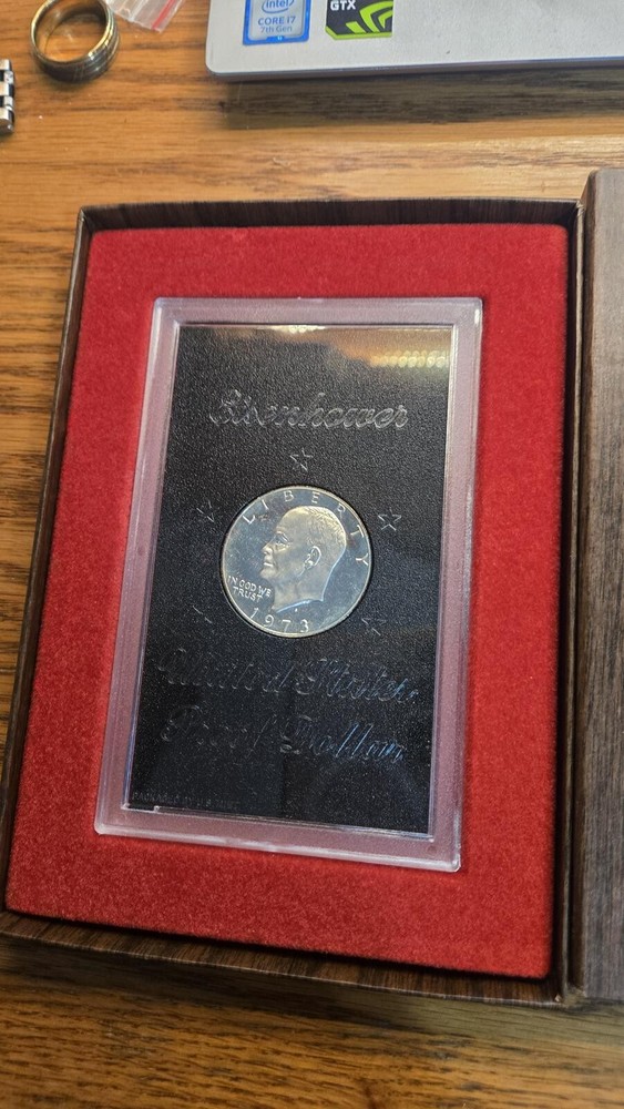 1973 Eisenhower Silver Dollar Coin in Display Case