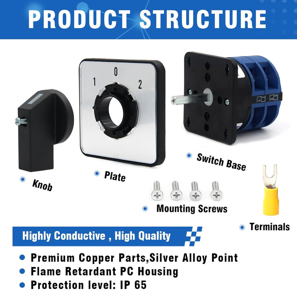 40A Rotary Changeover Switch, 660V 3 Position 2 Phase 8 Terminals, Universal ...