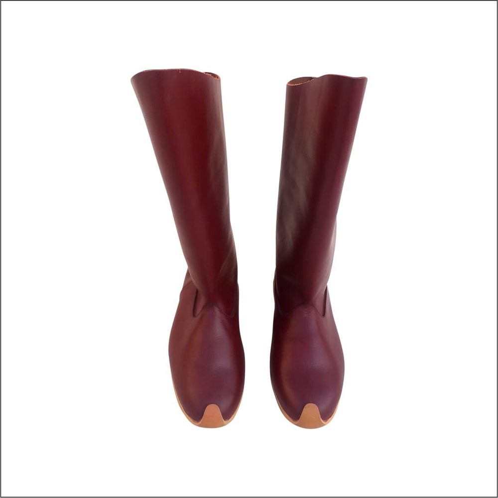 Medieval Leather long boots pair Red Color leather pull on boot footwear pair