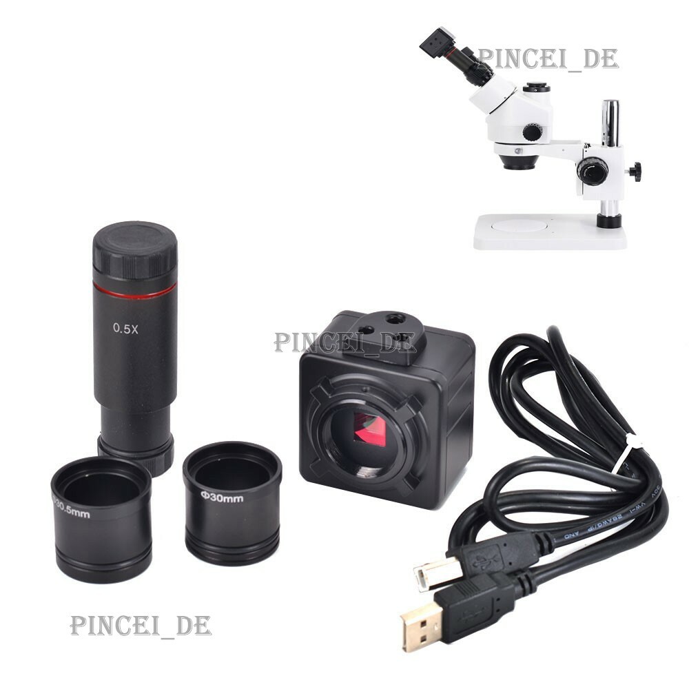 5MP USB Microscope Camera Digital Eyepiece Industrial Cam 0.5X Adapter Kit