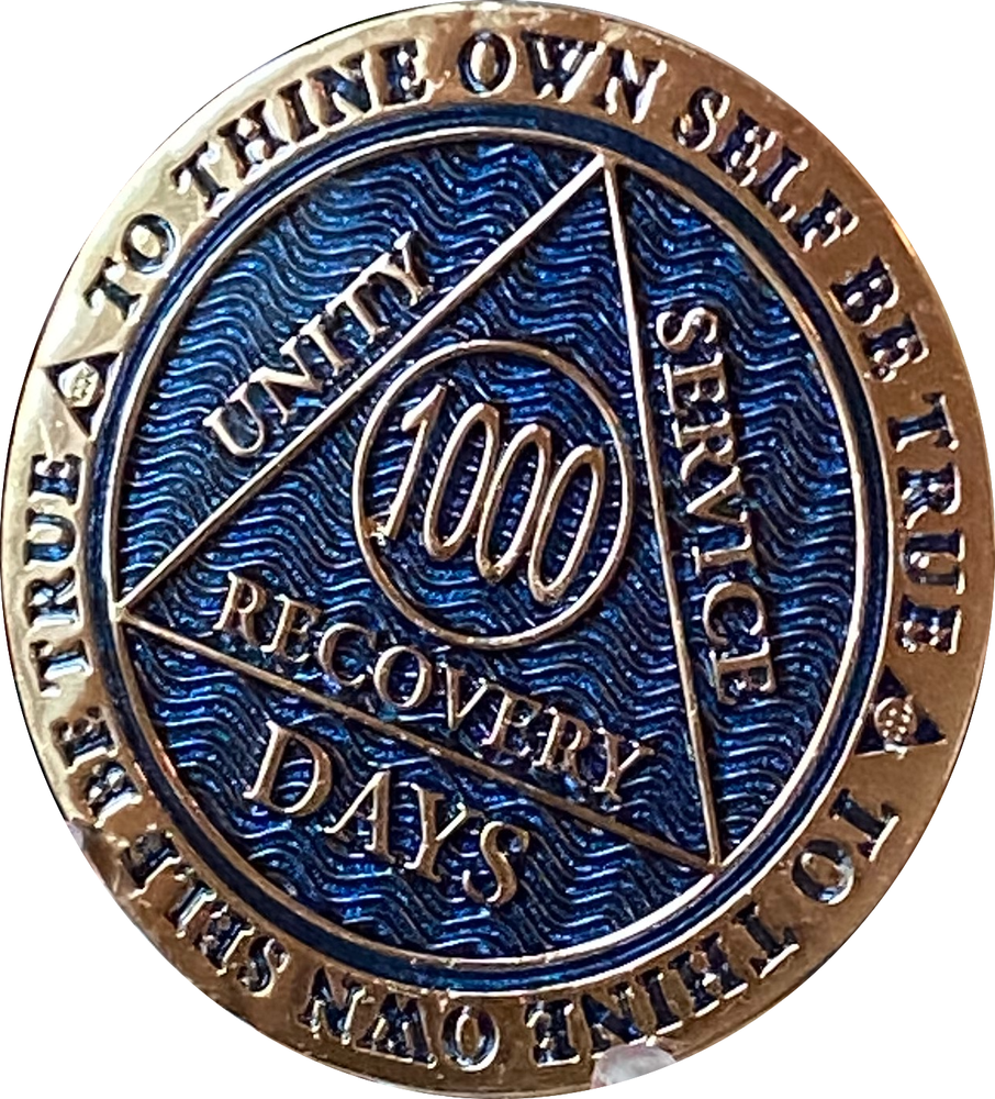 1000 Days AA Medallion Reflex Blue Gold Plated Sobriety Chip
