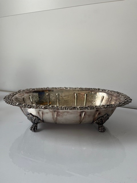 Garrard & co Silver Plate Ornate Oval Legged Centrepiece Bowl
