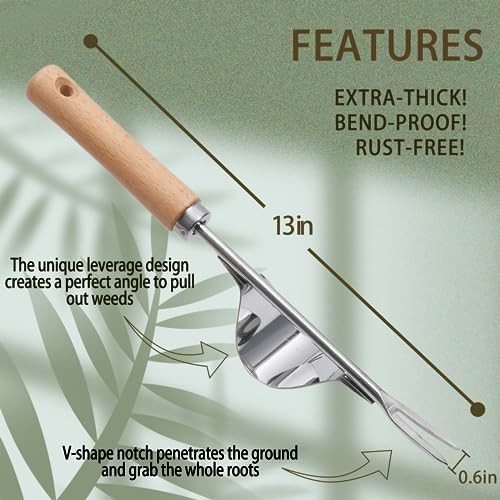 3 Pack Manual Weed Puller Tool Set - Stainless Steel Hand Weeder & Crack Digger