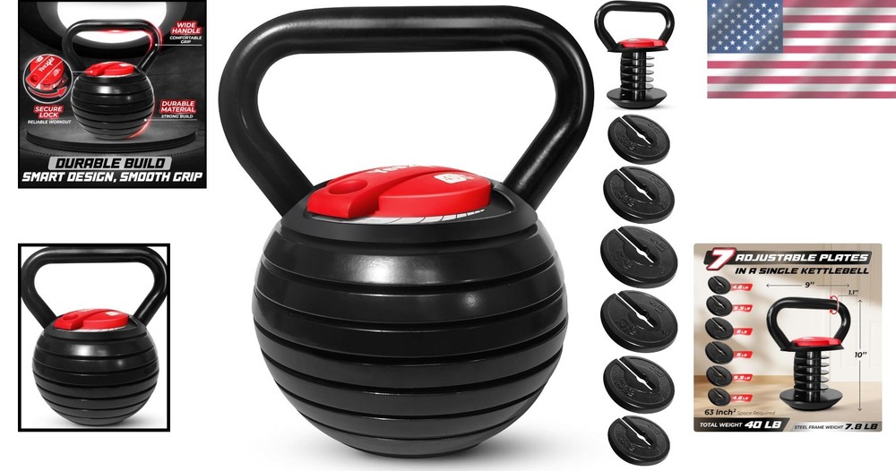 Adjustable Kettlebell Set 20-40 LB - Solid Cast Iron Handle