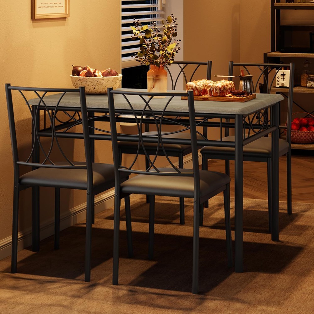 5 Piece Dining Table Set for 4, Kitchen Table with 4 Upholstered Chairs Dinette