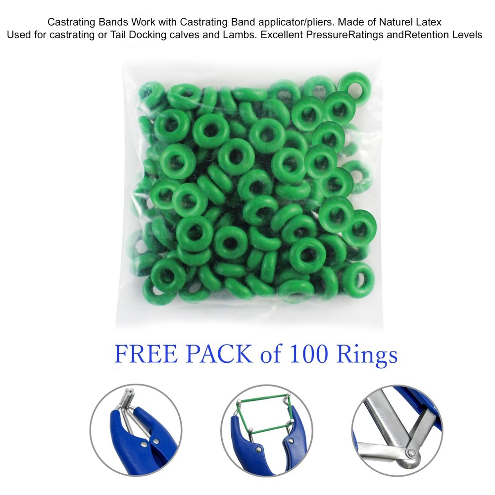 Elastrator Castration Blue Plastic Handle Pliers & Free 100 pcs Rubber Ring Bag