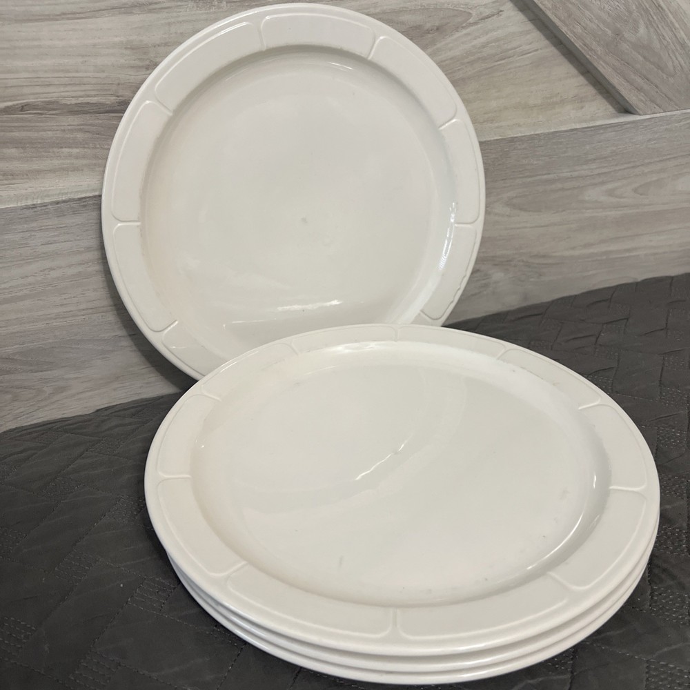 Syracuse China dinner plates (4) discontinued Gibraltar pattern White Embossed