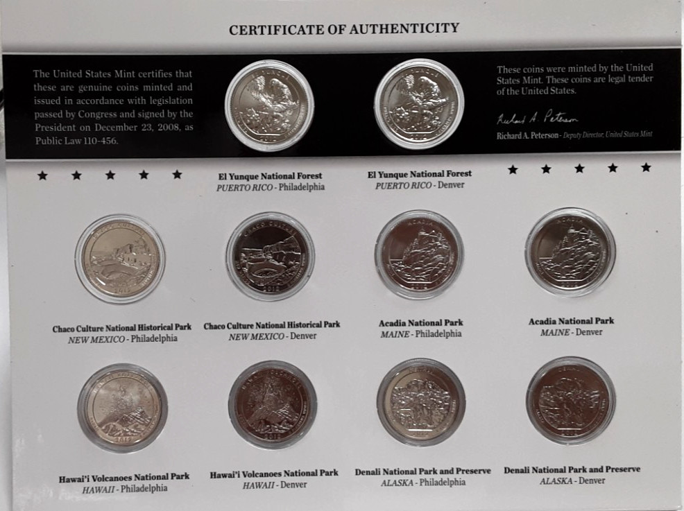 2012 P & D US Mint ATB Quarters Uncirculated Set