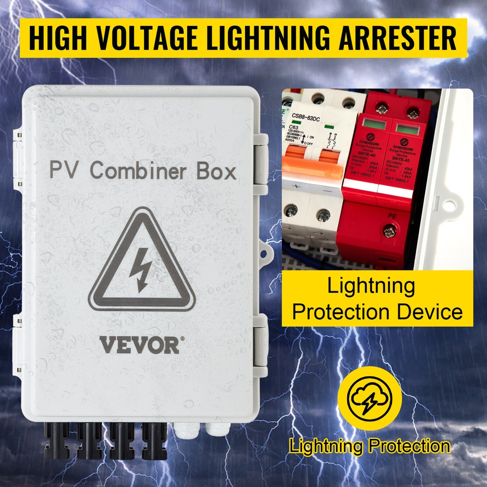 VEVOR 4 String Solar PV Combiner Box 15A Circuit Breaker for Solar Panel System