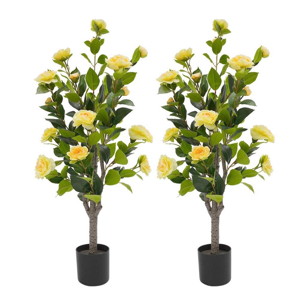 2 Pack Artificial Tea Rose Tree for Modern Home, Simulated Tea Rose Tree