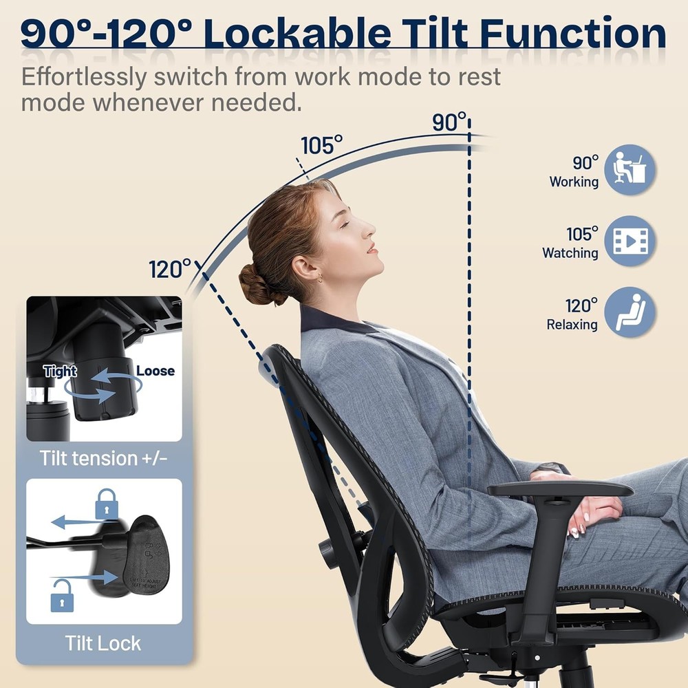 Ergonomic Office Chair, Mesh Computer Desk Chairs with Adjustable Lumbar Support