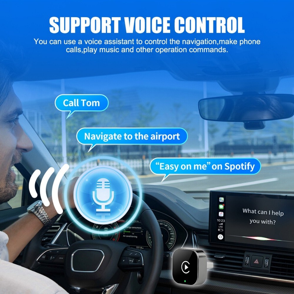 Wireless CarPlay Adapter Android Auto 2-in-1 Plug Play Voice Control Compact USB