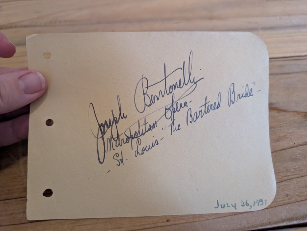 Joseph Bentonelli Autograph Opera Singer Metropolitan Opera Bartered Bride 1930s