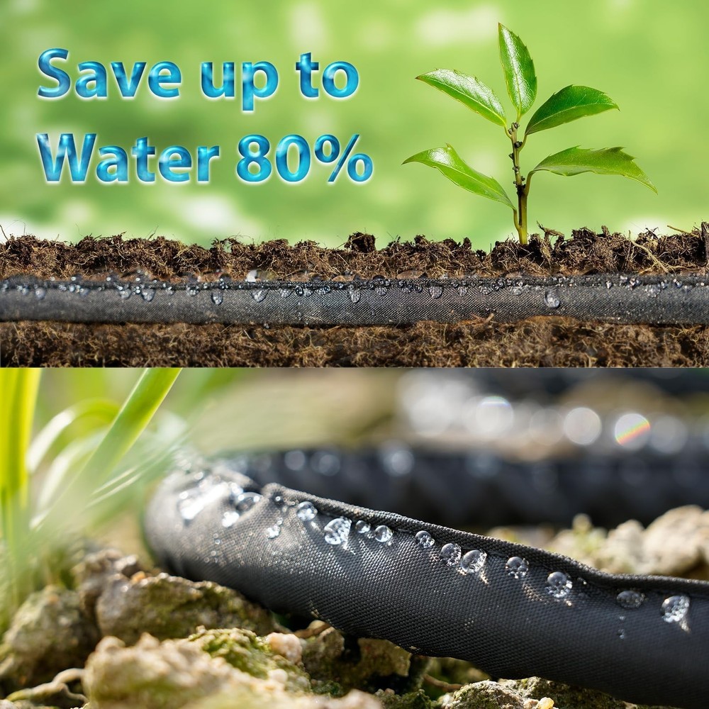 Flat Soaker Hose 15 ft Save 70% Water, Leakproof Design Double Layer Drip Spr...