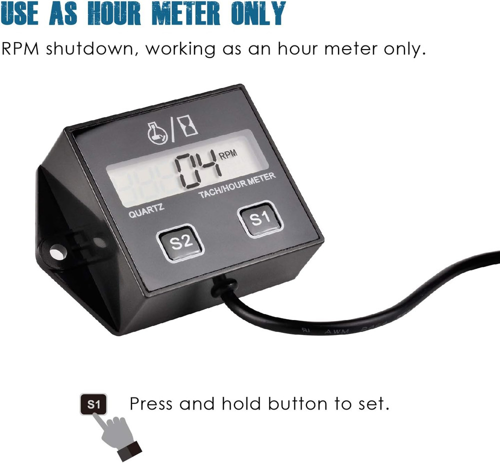 Digital Hour Meter Tachometer, Maintenance Reminder, Battery Replaceable, Automa