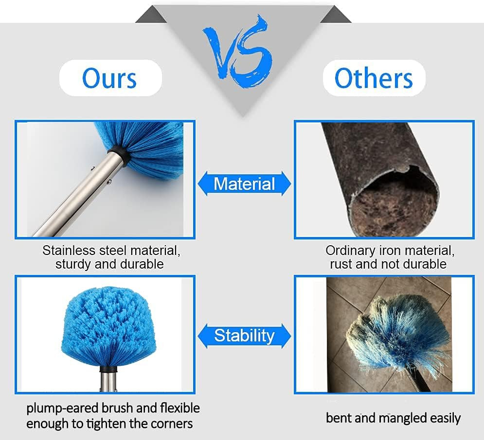 72 inch Reach Extend Handle Cobweb Duster Medium Stiff Bristle Brush Cleaning