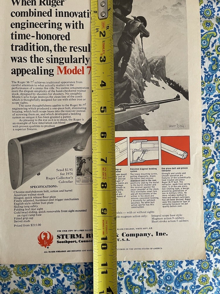 Vintage 1976 Ruger Model 77 Print Ad Ruger M-77 Advertisement