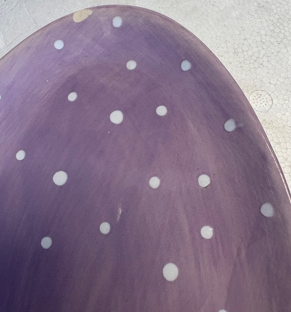 Studio 33 Ceramic Decorative Easter Egg Shaped Plate Purple Spotted 9 1/4" wChip