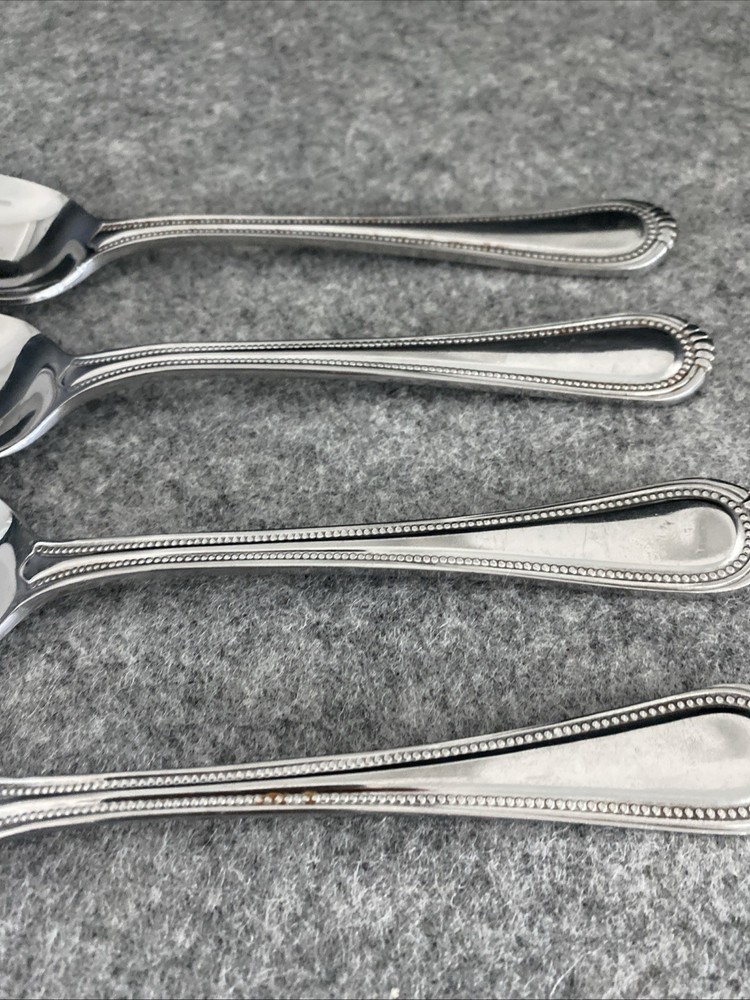 4 Oneida Stainless Countess Glossy Beaded Place Oval Soup Spoons Flatware