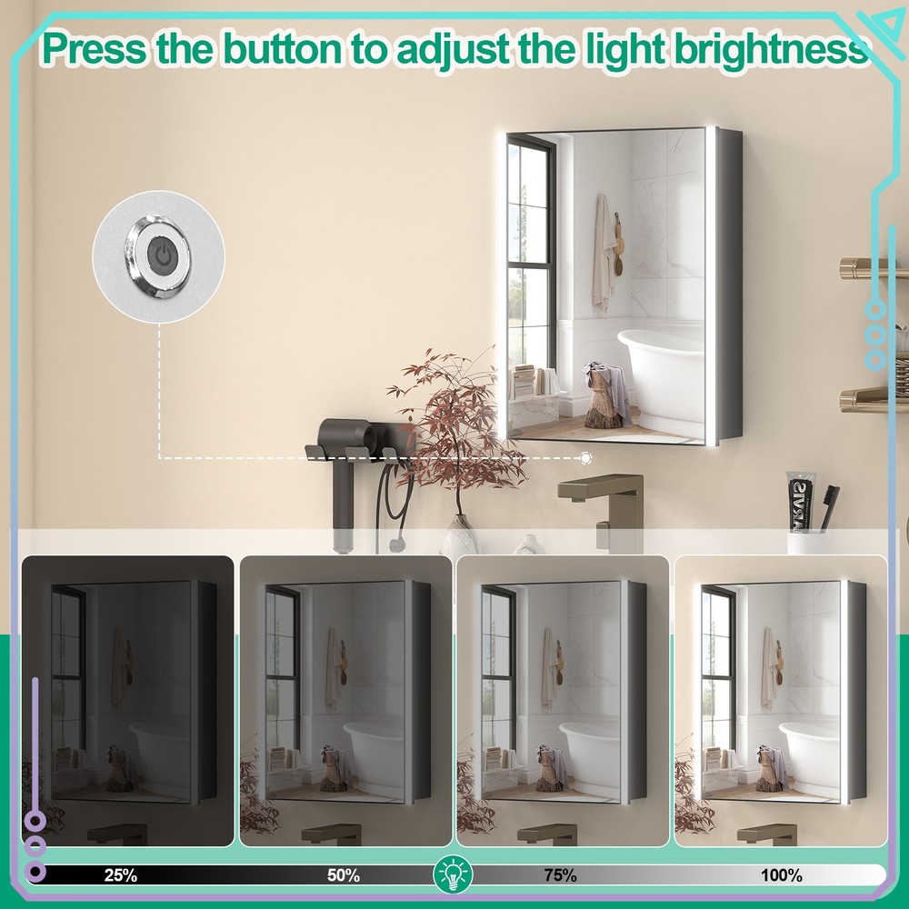 Modern LED Illuminated Mirror Cabinet with Lights, Switch, for Bathroom