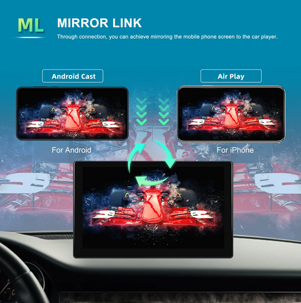 Car Monitor ADAS Front Dash Cam Foldable Wireless For Apple Carplay Android Auto