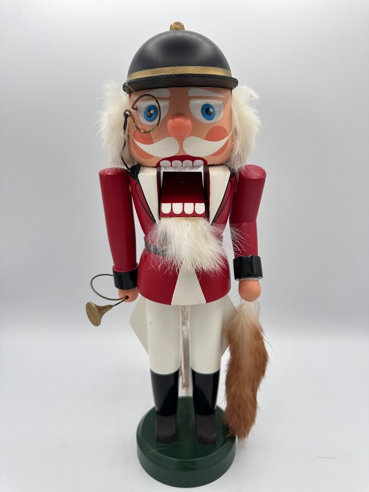 Rare 12" Fox Hunter Nutcracker w/ Fox Tail, Monocle, and Trumpet