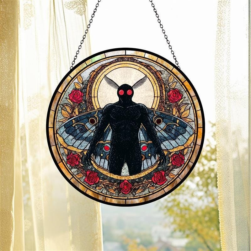 Mothman Stained Glass Suncatcher, Cryptid Window Hanging DecorMythical Creature