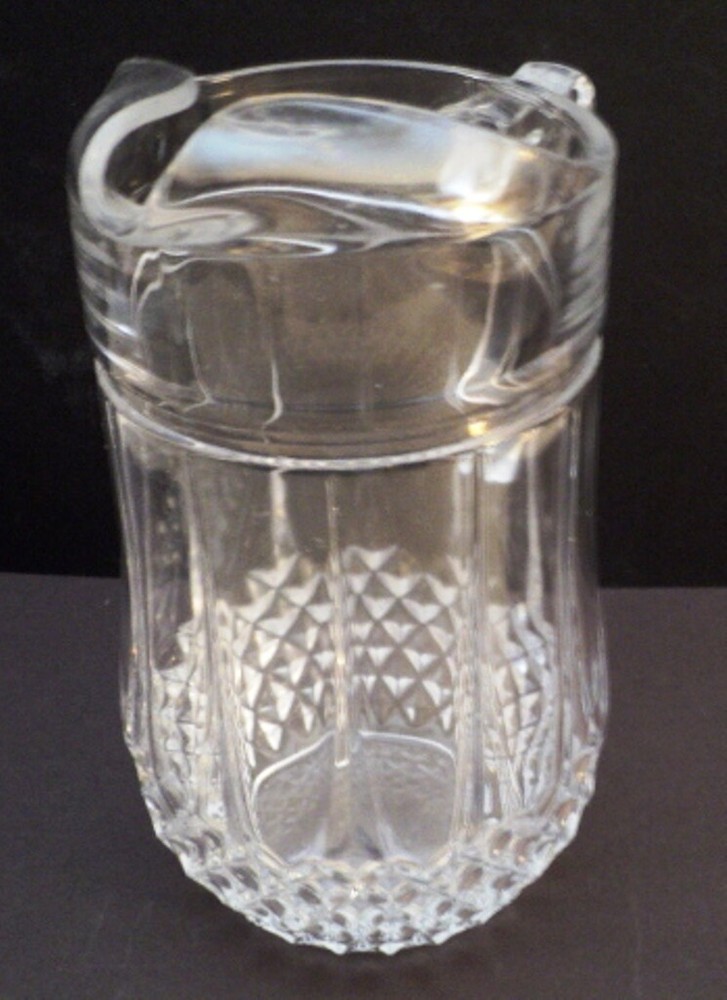 Cut Glass Pitcher - 9" Tall - Diamond Cut Design -