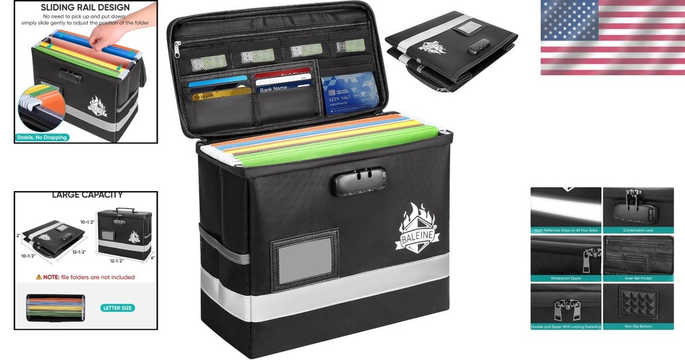 Portable Fireproof Document Bag with Combination Lock - Large 14 Compartment