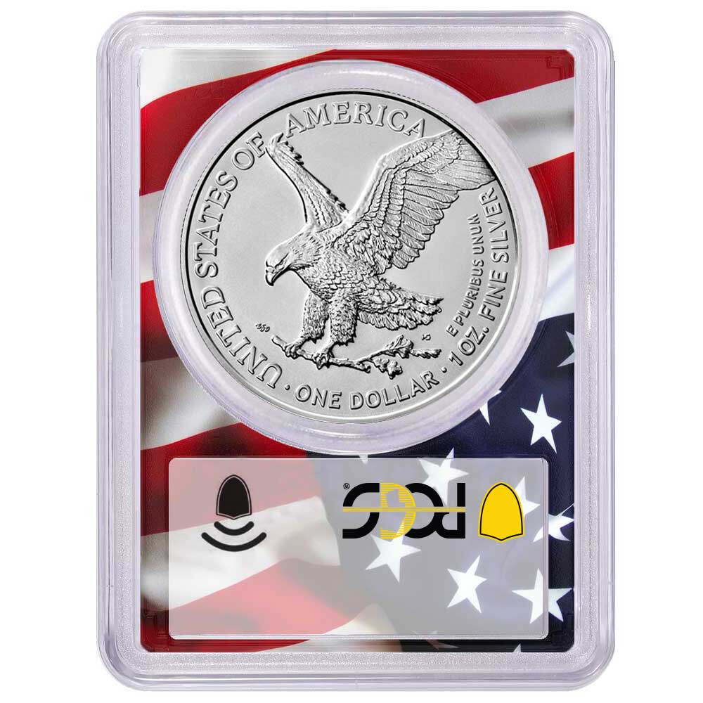 2022 $1 American Silver Eagle PCGS MS70 FDOI Flag Frame