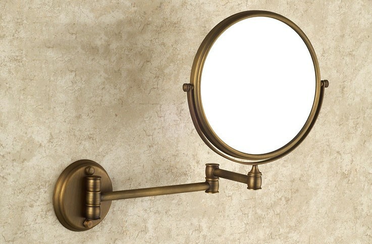 Antique Brass Makeup Mirror 3x Magnifying Folding Wall Mount Vanity Mirror