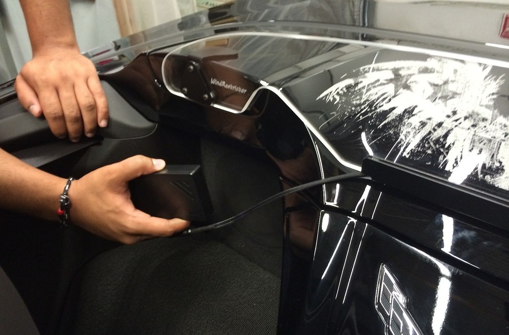 Etched and red Illuminated Wind Restrictor® wind deflector Stingray Corvette C7