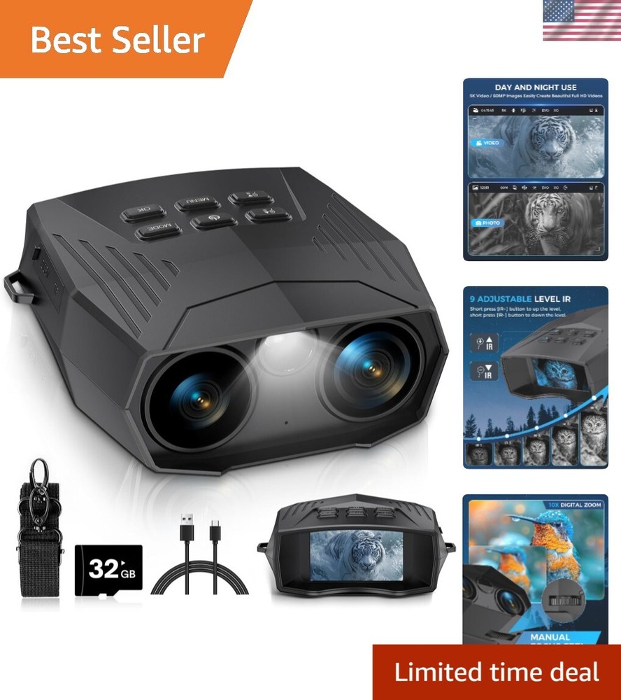 Rechargeable Infrared Night Vision Binoculars - 60MP Capture, Compact Design