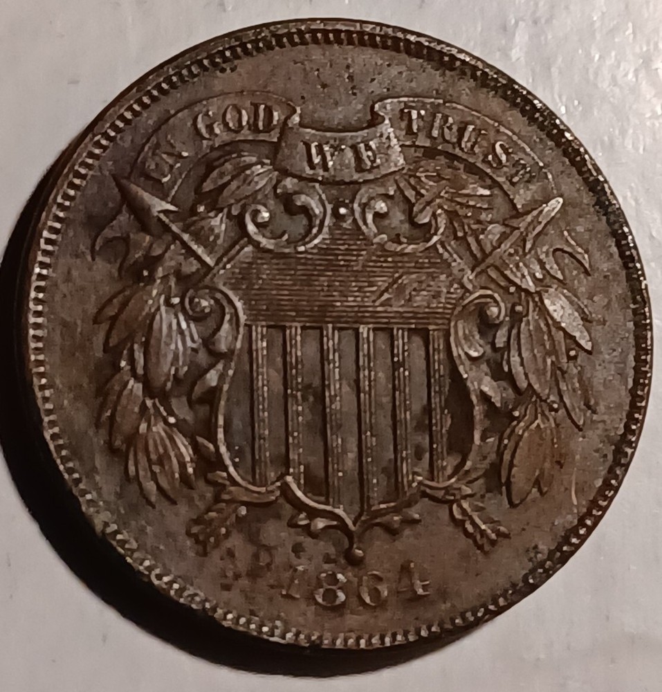 1864 Philadelphia Mint Copper Two Cent Coin