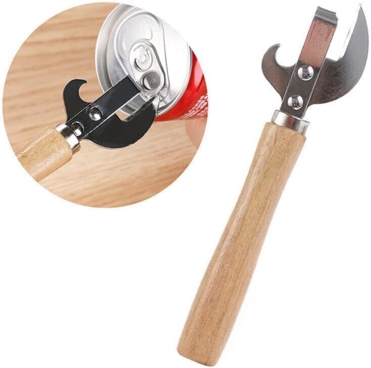Stainless Steel Multi-Function Can Opener with Wood Handle